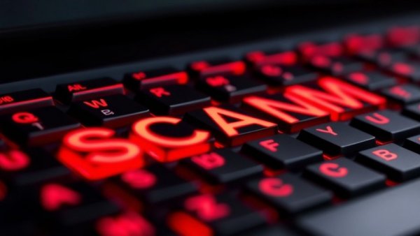 Keyboard close-up highlighting scam alerts for support for romance scam victims.