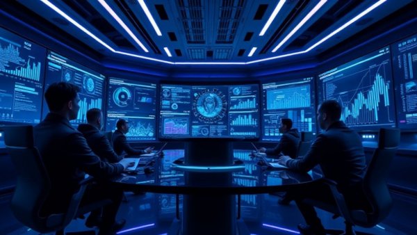 Futuristic cyber security room in UAE analyzing cyberattacks data.