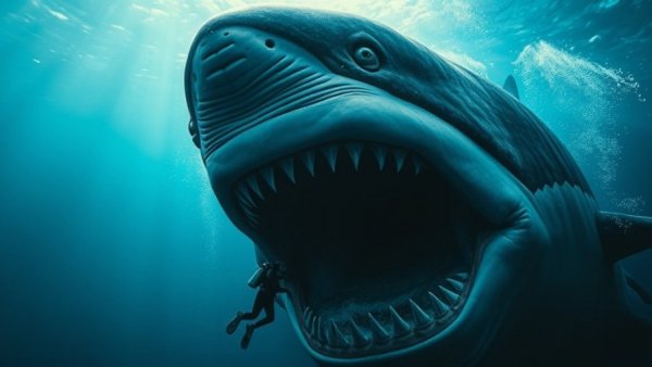 Megalodon Malware GitHub Attack metaphor, massive shark versus diver.