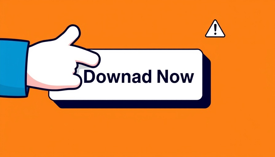 Hand icon clicking download button with warnings, illustrating RVTools compromised installer Bumblebee malware risk.