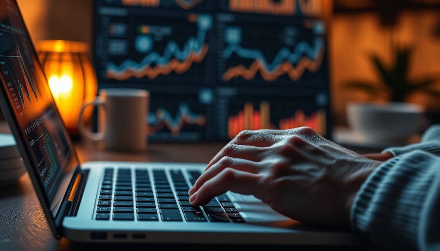 Close-up of hands on laptop showing real-time analytics for Shopify Live View insights.