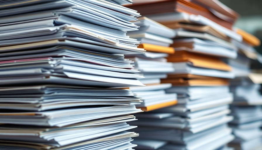 Stacked paper files in office suggesting FileFix attack chain.