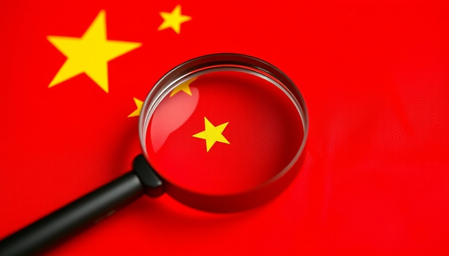 Close-up of Chinese flag with a magnifying glass focusing on star.