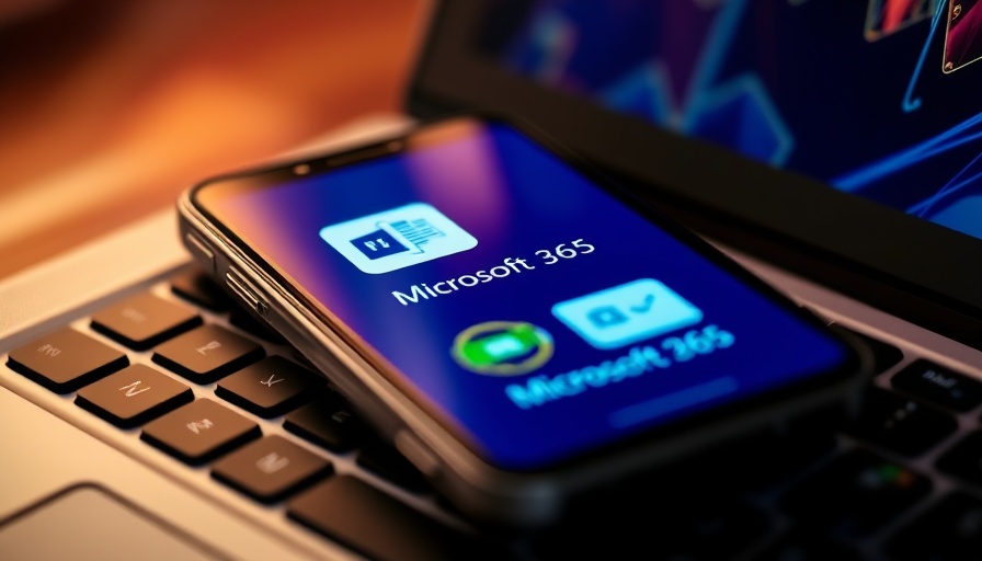 Microsoft 365 app icons on phone, indicating phishing attack risks.