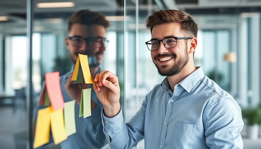 Professional man in office writes notes on glass during job onboarding.