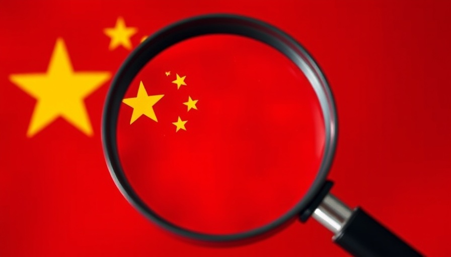 Magnifying glass on Chinese flag relating to Silk Typhoon cyber threat.
