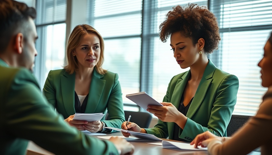 Business team discussing AI marketing strategy components in modern office.