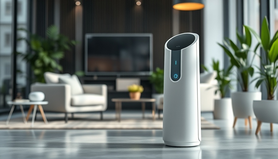 Voice assistant device in a modern office, showcasing technology usage.