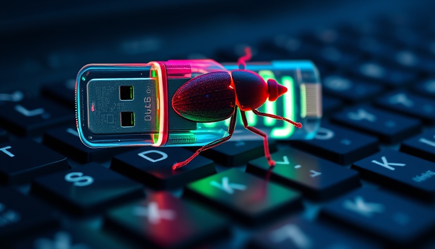 Mustang Panda SnakeDisk USB Worm concept with bug icon glowing on USB.