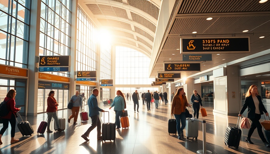 Travelers at airport terminal amid cyberattacks impact on airports.