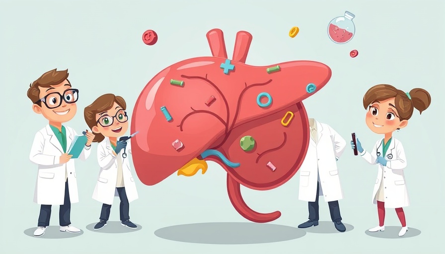 Illustration of doctors examining a liver representing HNF4α in drug metabolism.
