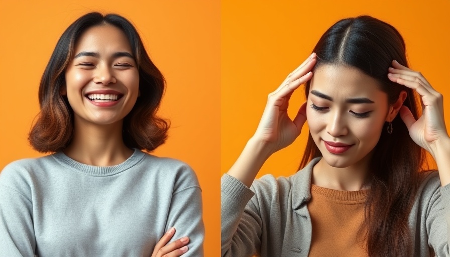 Contrasting emotions in headache relief tips visual.