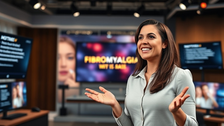 Presenter discussing fibromyalgia and brain health topic in studio.