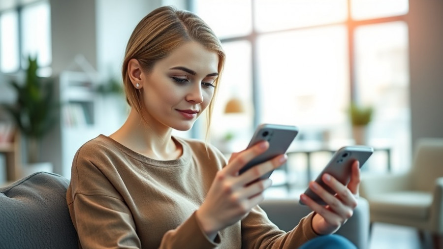 Focused woman discussing cellular health on smartphone indoors.