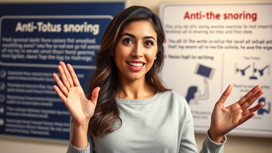 Woman explains tongue click exercise to stop snoring, educational setting.