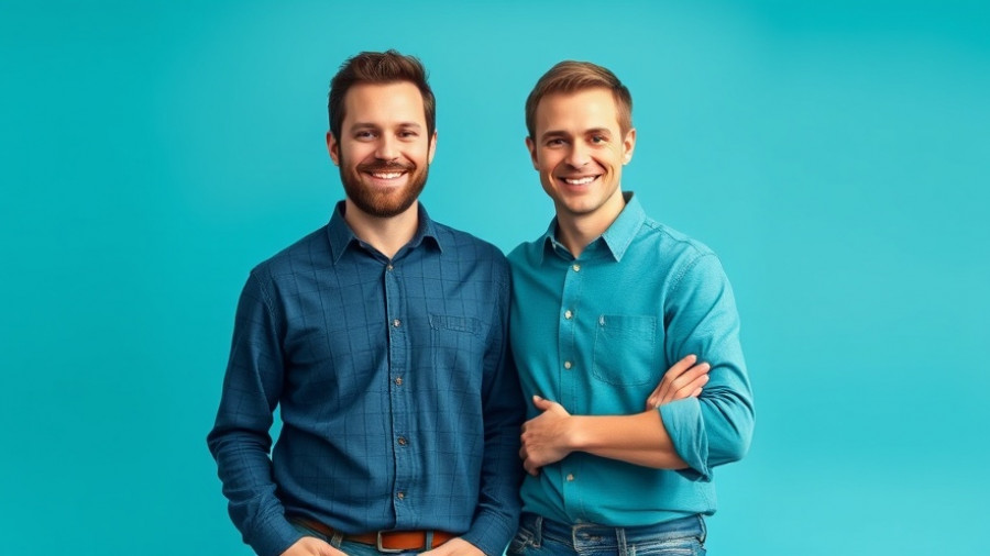 Confident duo discussing Juvent bone health technology on a podcast thumbnail.