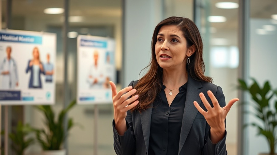 Professional woman explaining gut health tips in a modern setting.