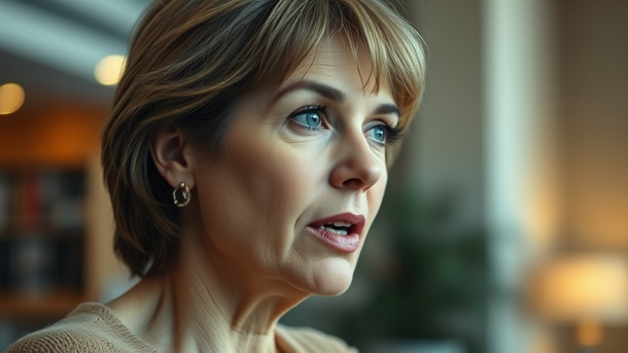 Middle-aged woman discussing bone health longevity indoors.