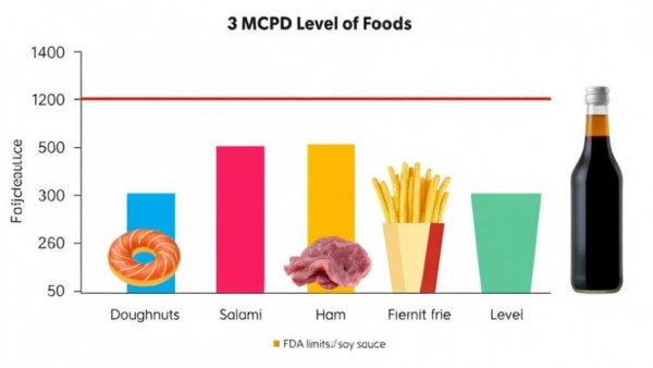 Chart of Chlorohydrin 3-MCPD levels in foods vs. FDA limit.