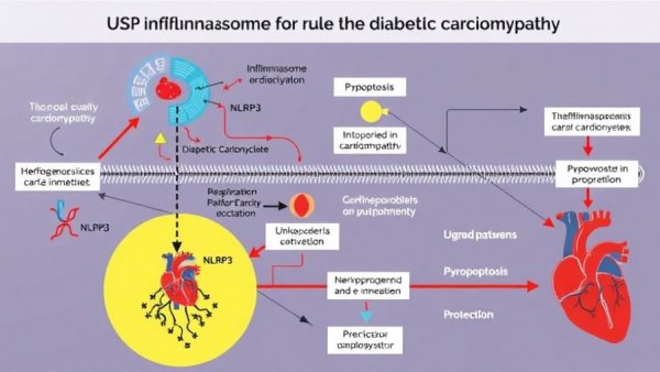 USP13 role in diabetic cardiomyopathy diagram showing pathways and effects.