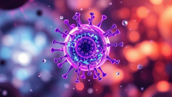 Futuristic depiction of a T cell surrounded by light particles.