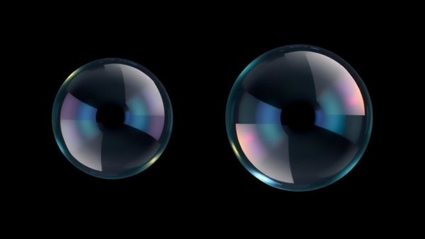 Translucent reflective bubbles on dark background, AI bubble insights for SMB owners.