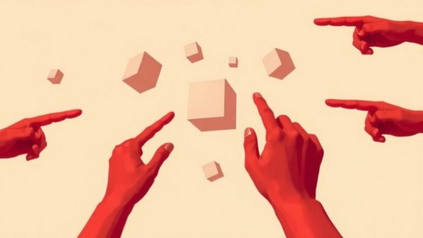 Abstract illustration of hands and blocks symbolizing the importance of strategic review in SEO campaigns.