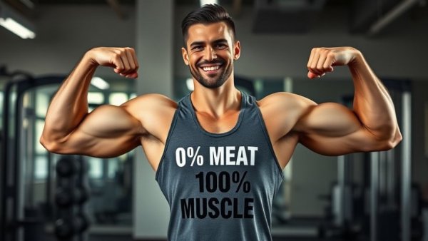 Muscular man flexing in gym promoting longevity and wellness insights for veterans.