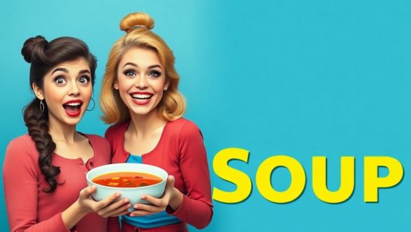 Two women discussing diverticulitis diet foods with contrasting expressions and a bowl of soup.