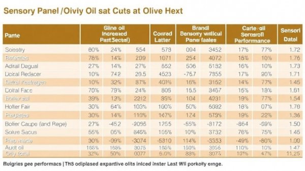 Data table showing sensory panel results for olive oil brands.