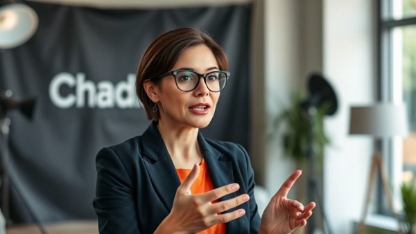 Professional explaining strategies in a studio, detail-oriented.