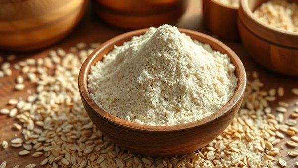 Oat flour in a bowl highlighting nutritional benefits.