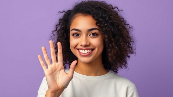 Local SEO tips portrayal with smiling woman making okay sign.