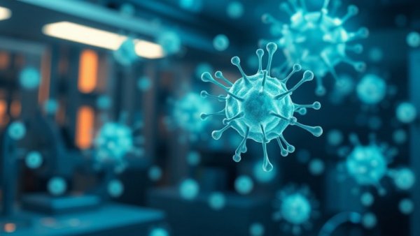 Abstract visualization of stem cell therapy research in a lab.