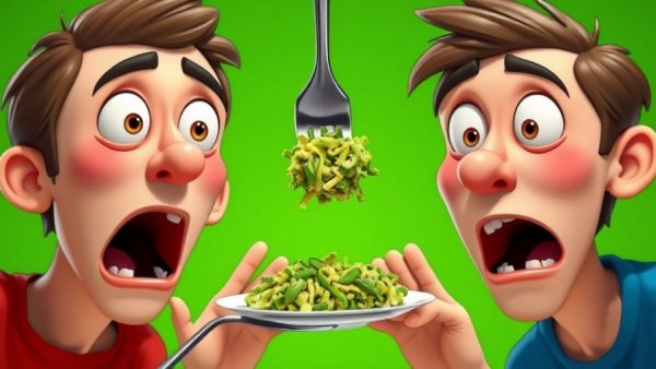 Animated expressions about food and Hashimoto's, green background.