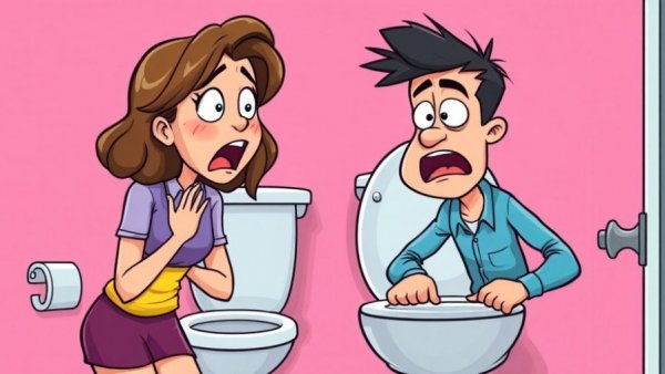 Humorous depiction of signs your poop is healthy with surprised expressions.