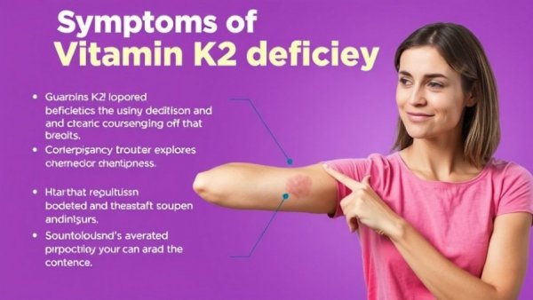 Informative graphic showing symptoms of Vitamin K2 deficiency with visible bruise.