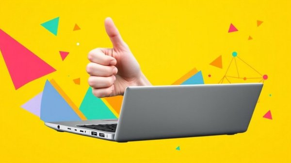 Collage of a thumbs-up emerging from a laptop, E-E-A-T in AI Search Era.