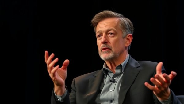 Thoughtful man speaking on stage, possibly discussing best marketing tools for SMBs.