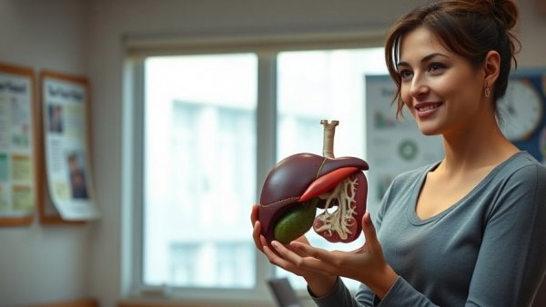 Confident woman holding liver model, explaining detoxing your liver.