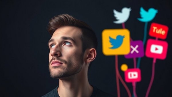 Local SEO tips: Man pondering social media changes, vibrant icons.