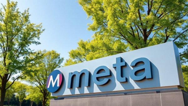Meta's headquarters sign showcasing anti-scam efforts in natural setting.