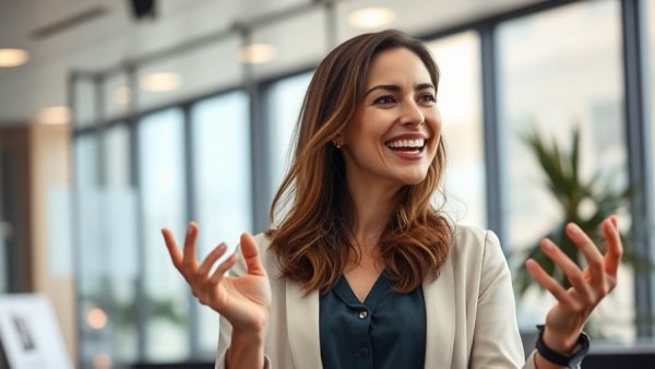 Woman discussing effects of 432 Hz on brain health in office setting.