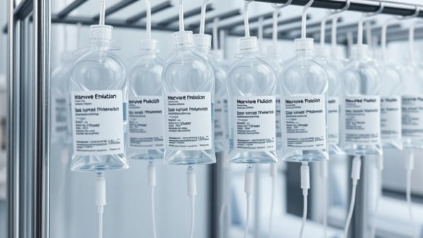 Close-up of intravenous lipid emulsions in a clinical setting.