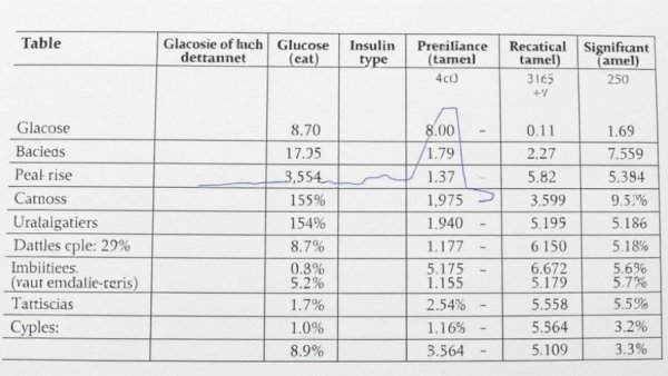 Scientific table showing glucose, insulin data for different cereals and oatmeals.
