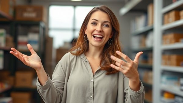 Enthusiastic woman demonstrating tips to flatten your menopause belly indoors.