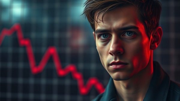 Dramatic image of a man with a declining graph backdrop, reflecting concern.