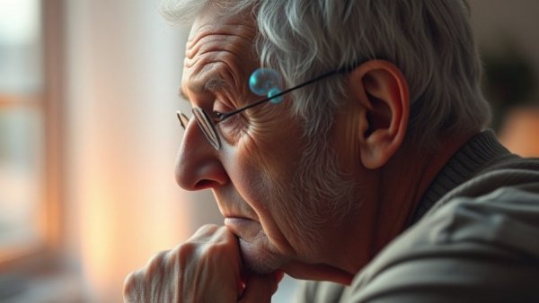 Abstract art of reasoning decline during aging, introspective scene.