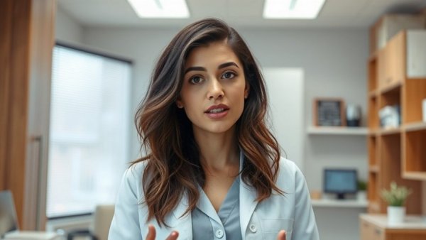 Speaker discusses stress-related hair loss in clinic setting.