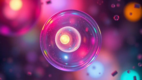 Translucent cell in vibrant abstract environment related to mitochondrial RNA leakage aging.